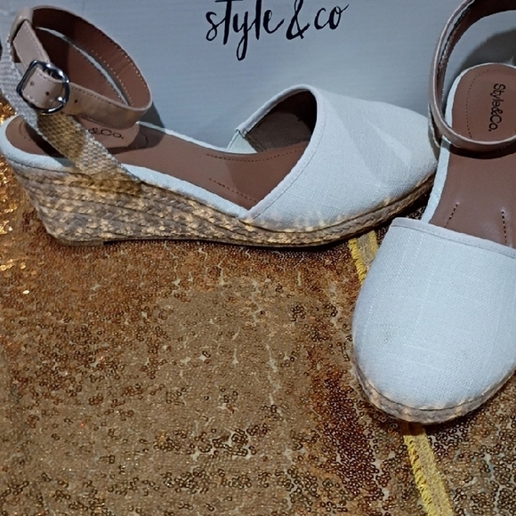 Style & Co. Cream Espadrille Wedge Sandals